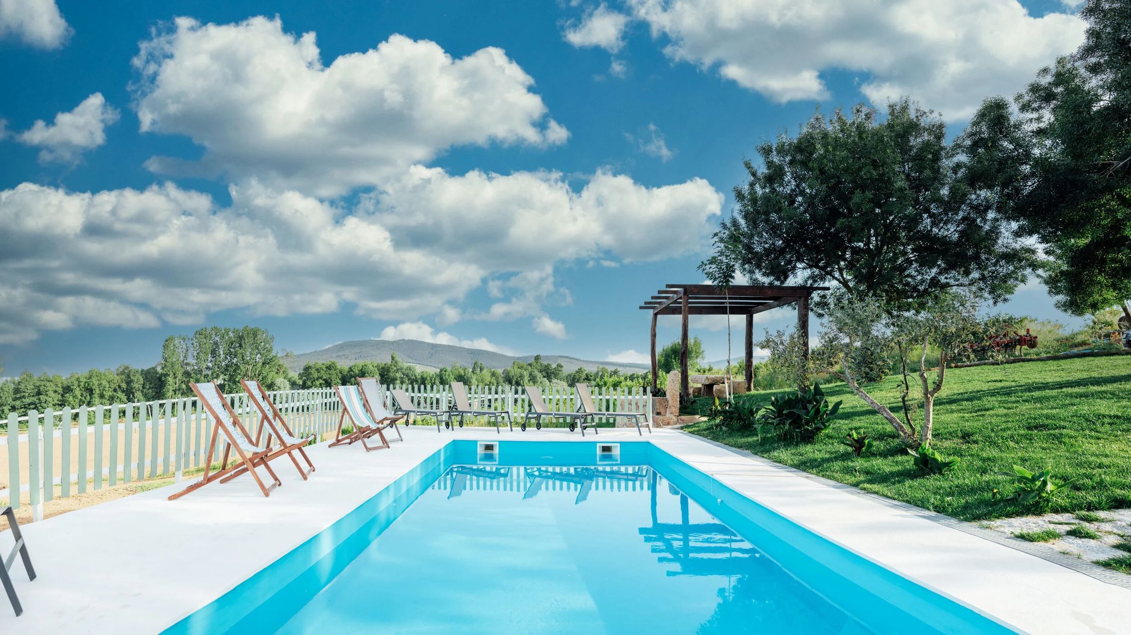 Outdoor pool overlooking the fields
